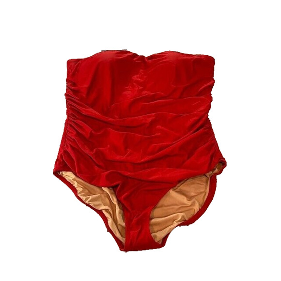 J. Crew Womens Ruched Bandeau One Piece Swimsuit Padded Red Plus Size 22 NWT - Picture 3 of 10